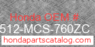 Honda 17512-MCS-760ZC genuine part number image
