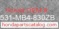 Honda 17531-MB4-830ZB genuine part number image