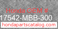 Honda 17542-MBB-300 genuine part number image