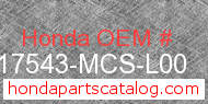 Honda 17543-MCS-L00 genuine part number image