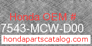 Honda 17543-MCW-D00 genuine part number image