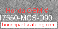 Honda 17550-MCS-D90 genuine part number image