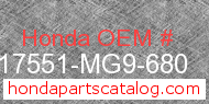 Honda 17551-MG9-680 genuine part number image