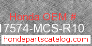 Honda 17574-MCS-R10 genuine part number image