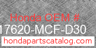 Honda 17620-MCF-D30 genuine part number image