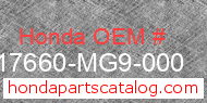 Honda 17660-MG9-000 genuine part number image