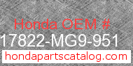 Honda 17822-MG9-951 genuine part number image