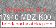Honda 17910-MBZ-K00 genuine part number image