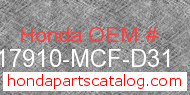 Honda 17910-MCF-D31 genuine part number image