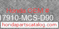 Honda 17910-MCS-D90 genuine part number image