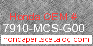 Honda 17910-MCS-G00 genuine part number image