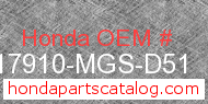 Honda 17910-MGS-D51 genuine part number image