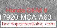 Honda 17920-MCA-A60 genuine part number image