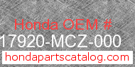 Honda 17920-MCZ-000 genuine part number image