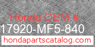 Honda 17920-MF5-840 genuine part number image