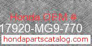 Honda 17920-MG9-770 genuine part number image
