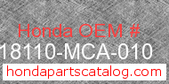 Honda 18110-MCA-010 genuine part number image