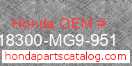 Honda 18300-MG9-951 genuine part number image