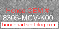 Honda 18305-MCV-K00 genuine part number image