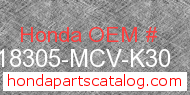 Honda 18305-MCV-K30 genuine part number image