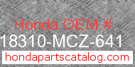 Honda 18310-MCZ-641 genuine part number image