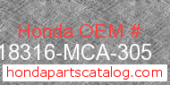 Honda 18316-MCA-305 genuine part number image