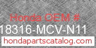Honda 18316-MCV-N11 genuine part number image