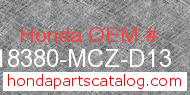 Honda 18380-MCZ-D13 genuine part number image