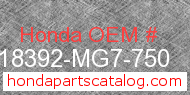 Honda 18392-MG7-750 genuine part number image