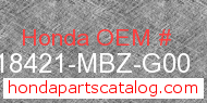 Honda 18421-MBZ-G00 genuine part number image