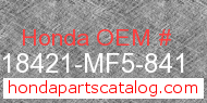 Honda 18421-MF5-841 genuine part number image