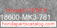Honda 18600-MK3-781 genuine part number image