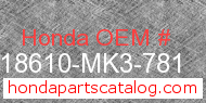 Honda 18610-MK3-781 genuine part number image
