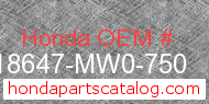 Honda 18647-MW0-750 genuine part number image