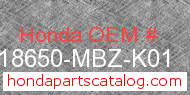 Honda 18650-MBZ-K01 genuine part number image
