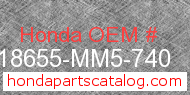 Honda 18655-MM5-740 genuine part number image