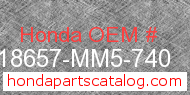 Honda 18657-MM5-740 genuine part number image