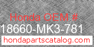 Honda 18660-MK3-781 genuine part number image