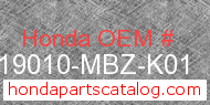 Honda 19010-MBZ-K01 genuine part number image