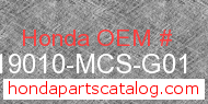 Honda 19010-MCS-G01 genuine part number image