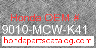 Honda 19010-MCW-K41 genuine part number image