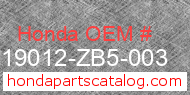 Honda 19012-ZB5-003 genuine part number image