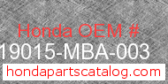 Honda 19015-MBA-003 genuine part number image