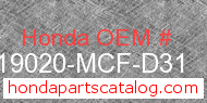 Honda 19020-MCF-D31 genuine part number image