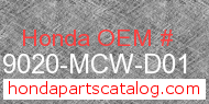 Honda 19020-MCW-D01 genuine part number image
