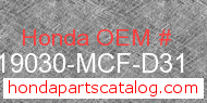 Honda 19030-MCF-D31 genuine part number image