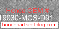Honda 19030-MCS-D91 genuine part number image