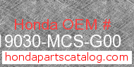 Honda 19030-MCS-G00 genuine part number image