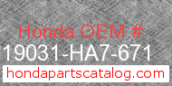 Honda 19031-HA7-671 genuine part number image