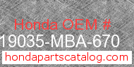 Honda 19035-MBA-670 genuine part number image